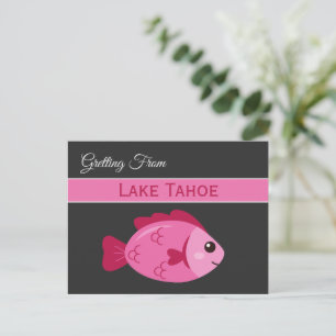 Retro-Lake-Abenteuer Rosa Fisch Vintage-Design Postkarte