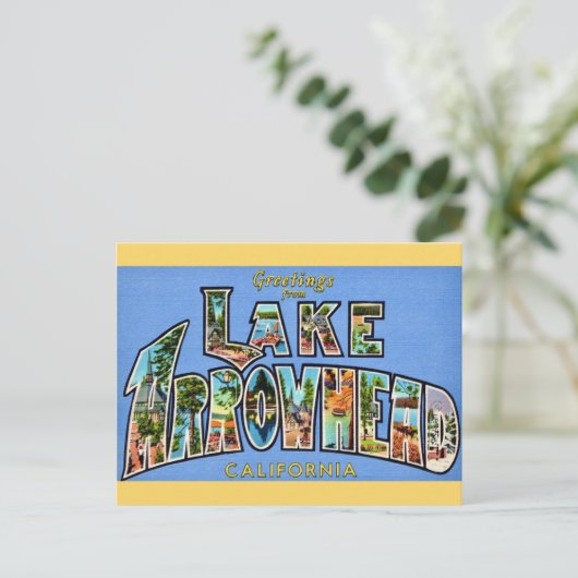 Retro Lake Arrowhead Postkarte (Stehend Vorderseite)