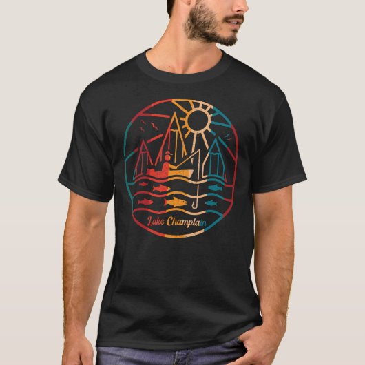Retro Lake Champlain Fischerei T-Shirt (Vorderseite)