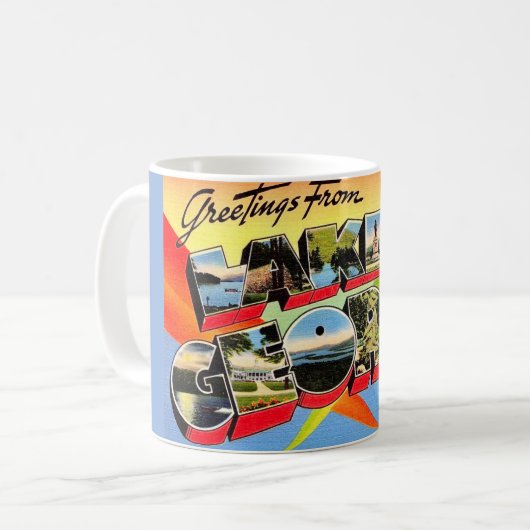 Retro Lake George Postkarten-Mug Kaffeetasse (Vorderseite Links)