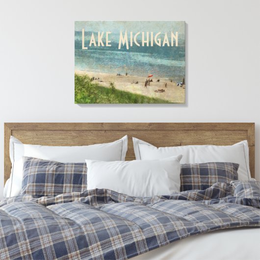 Retro Lake Michigan Beach Premium Wrapped Canvas Leinwanddruck (Insitu (Schlafzimmer))