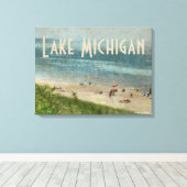 Retro Lake Michigan Beach Premium Wrapped Canvas Leinwanddruck (Insitu (Holzboden))