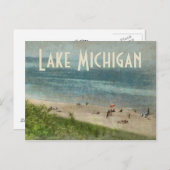 Retro Lake Michigan Shoreline Beach Postkarte (Vorne/Hinten)
