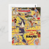 Retro Lake Sunapee NH Postkarte (Vorne/Hinten)