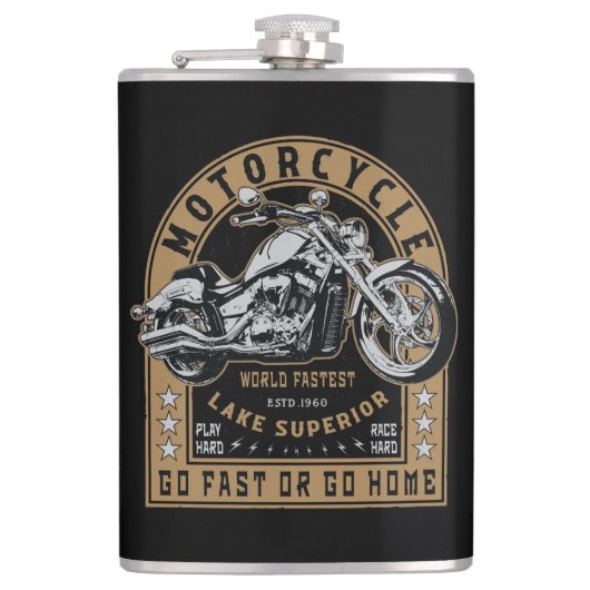Retro Lake Superior Motorrad Flachmann (Vorderseite)