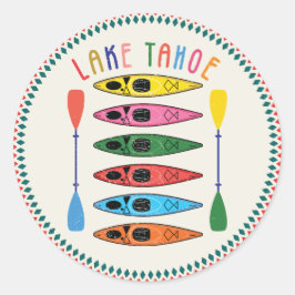 Retro Lake Tahoe Kayaking Runder Aufkleber