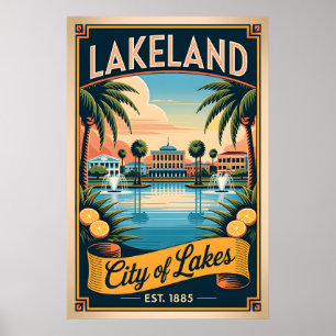 Retro-Lakeland Florida City of Lakes im Vintage-St Poster