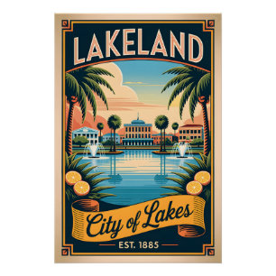 Retro Lakeland Florida City of Lakes Vintage Poster