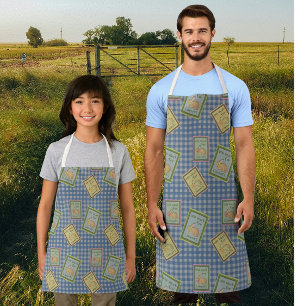 Retro-Land-Stil Vintage-Blau-Karo-Hase Karotten Schürze