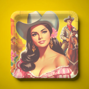 Retro-Landfrau Pappteller