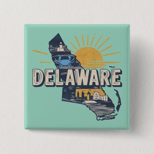 Retro Landschaftlich Delaware-Silhouette Button (Vorderseite)