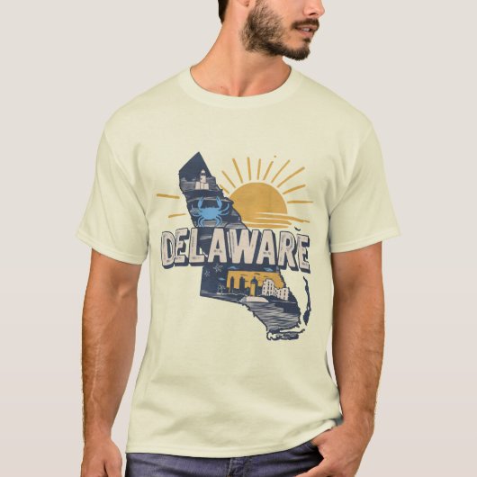 Retro Landschaftlich Delaware-Silhouette T-Shirt (Vorderseite)