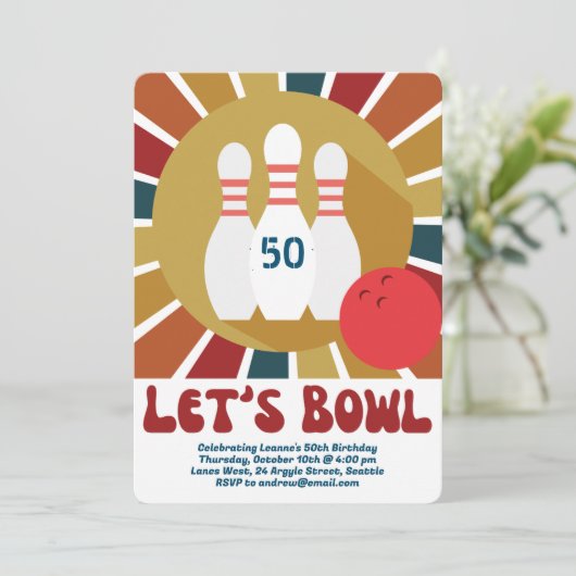 Retro Lanes Bowling Party Einladung (Stehend Vorderseite)