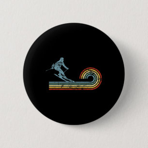 Retro Langlauf Skifahren Skiläufer Wintersport Button