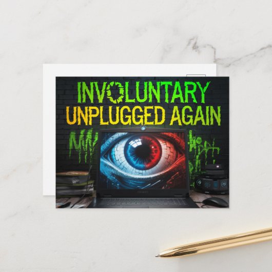 Retro Laptop Glitch unfreiwillig wieder getrennt Postkarte (Vorderseite/Rückseite Beispiel)