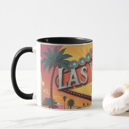 Retro Las Vegas Lichter Tasse (Mit Donut)