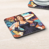 Retro Las Vegas Pin-up Getränkeuntersetzer (Linke Seite)