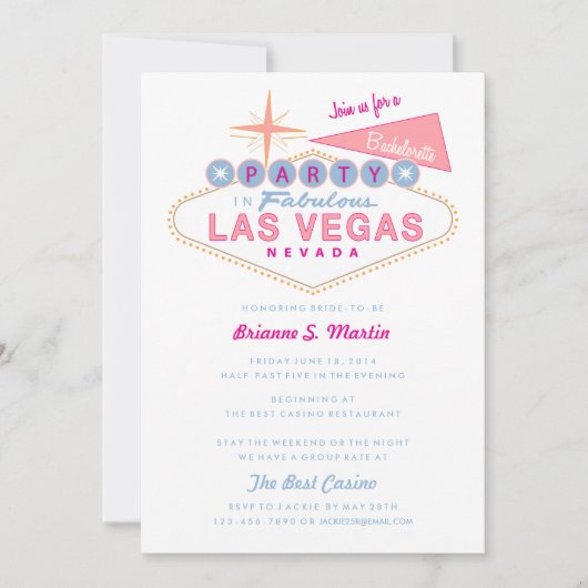 Retro Las Vegas Sign Junggeselinnen-Abschied Einladung (Vorderseite)