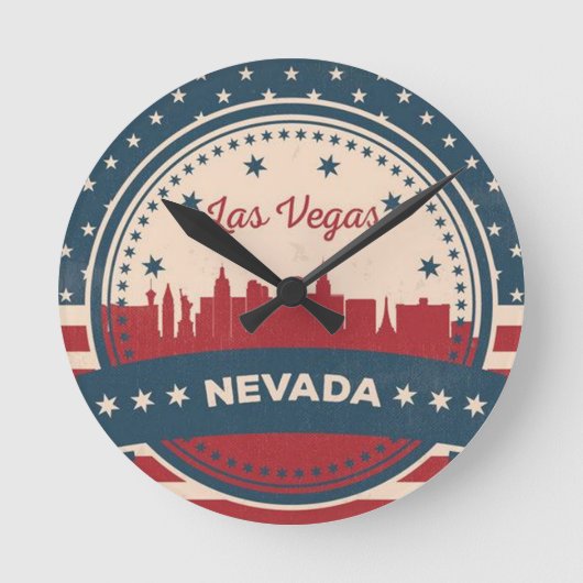 Retro Las Vegas Skyline Runde Wanduhr (Vorderseite)