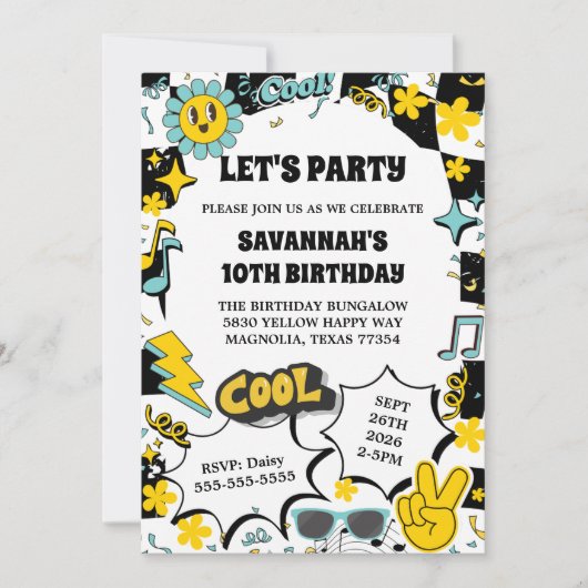 Retro Lass-uns-Party-Geburtstag Einladung (Vorderseite)