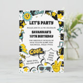 Retro Lass-uns-Party-Geburtstag Einladung (Stehend Vorderseite)