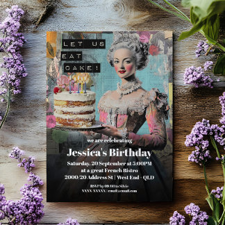 Retro Lasse uns Kuchen essen - Französische Party  Einladung