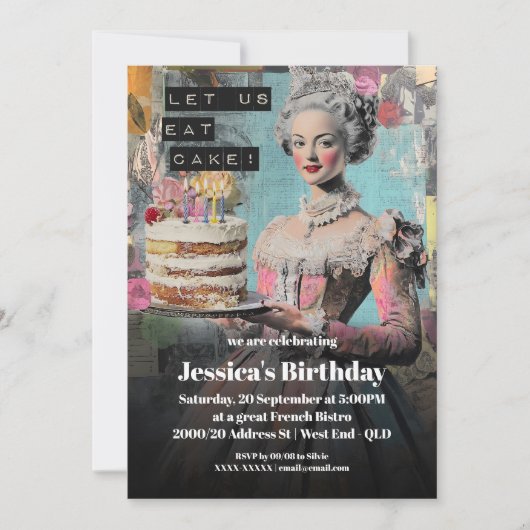 Retro Lasse uns Kuchen essen - Französische Party  Einladung (Vorderseite)