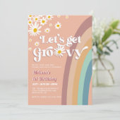 Retro lassen Sie uns Groovy Daisy Regenbogen jedes Einladung (Stehend Vorderseite)