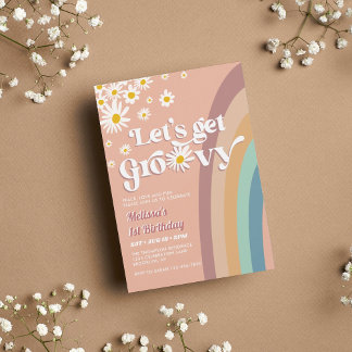 Retro lassen Sie uns Groovy Daisy Regenbogen jedes Einladung