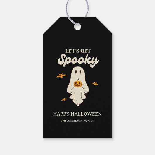 Retro Lasst uns gruselig Halloween Geschenkanhänger (Vorderseite)