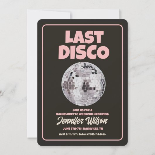 Retro Last Disco Bachelorette Wochenende Einladung (Vorderseite)