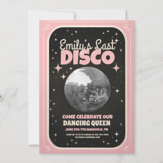 Retro Last Disco Bachelorette Wochenende Einladung (Vorderseite)