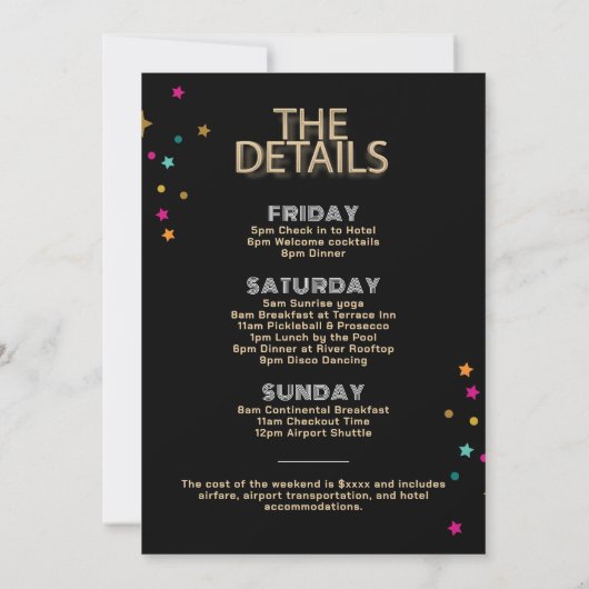 Retro Last Disco Junggeselinnen-Abschied Weekend Einladung (Rückseite)