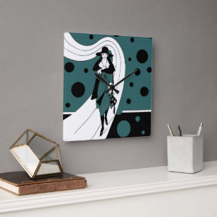 Retro-Laufstegmodel, Vintage-Art-Deco-Mode Quadratische Wanduhr