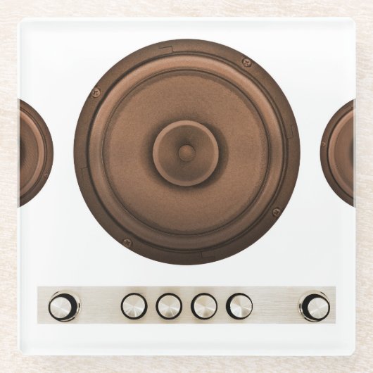 Retro-Lautsprecher: braun, abgeschieden weiß. Glasuntersetzer (Vorderseite)