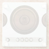 Retro-Lautsprecher: braun, abgeschieden weiß. Glasuntersetzer (Rückseite)