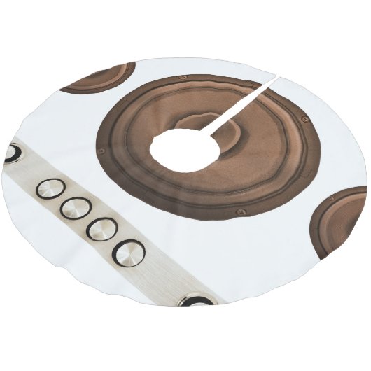 Retro-Lautsprecher: braun, abgeschieden weiß. Polyester Weihnachtsbaumdecke (Schrägansicht)