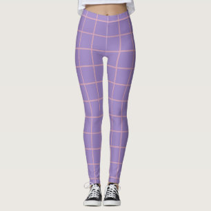 Retro Lavender Lila und rosa Einfaches Grid-Muster Leggings