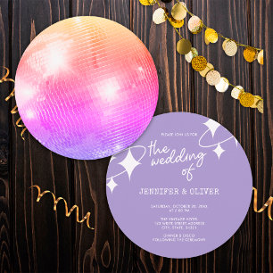 Retro Lavender Pink Orange Disco Ball Wedding Einladung