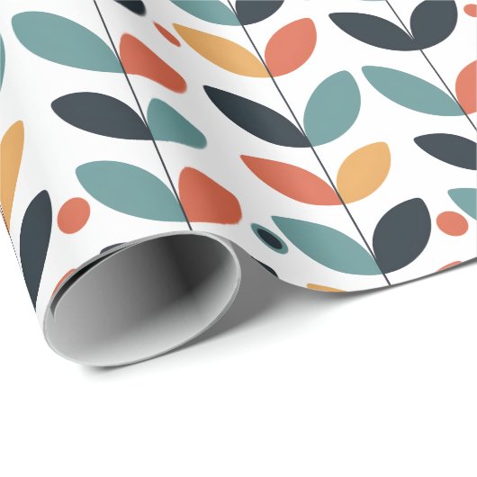 Retro Leaf Mitte Jahrhundert Moderne Geschenkpapier (Rolleneckpunkt)
