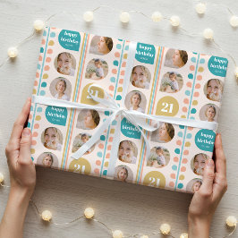 Retro Leaf Steppe Custom Foto Geburtstag Geschenkpapier