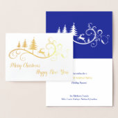 Retro Leaping Deer and Tree Weihnachten Folienkarte (Anzeige)