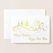 Retro Leaping Dei on Red Christmas Folienkarte (Vorderseite mit Umschlag)