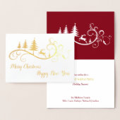 Retro Leaping Dei on Red Christmas Folienkarte (Anzeige)