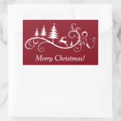 Retro Leaping Dei on Red Christmas Rechteckiger Aufkleber (Tasche)