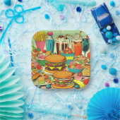 Retro-Lebensmittel-Comic-Illustration Pappteller (Party)