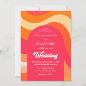 Retro lebhafte Farben Wellen Groovy Schriftart Hoc Einladung (Vorderseite)