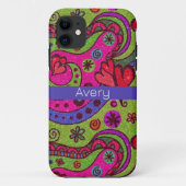 Retro Lebhafte Herzen und Blume farbenfroh Case-Mate iPhone Hülle (Rückseite)