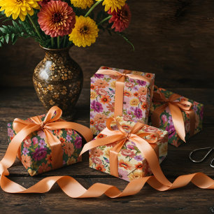 Retro Lebhaftes botanisches Floral- und Foliage-Mu Geschenkpapier Set