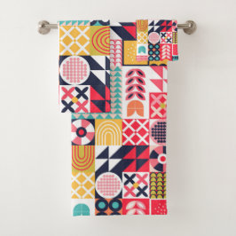 Retro Lebhaftes geometrisches Muster Badhandtuch Set